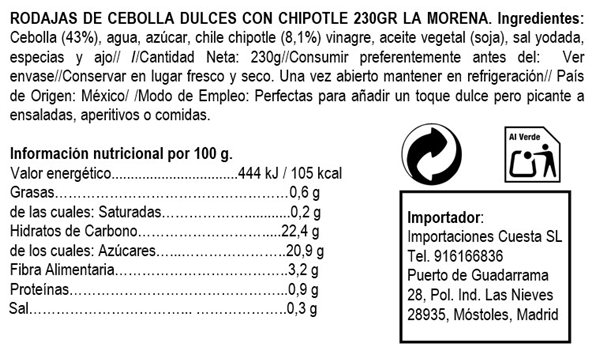 Sweet Onion Rings with Chipotle 230g La Morena-lateral