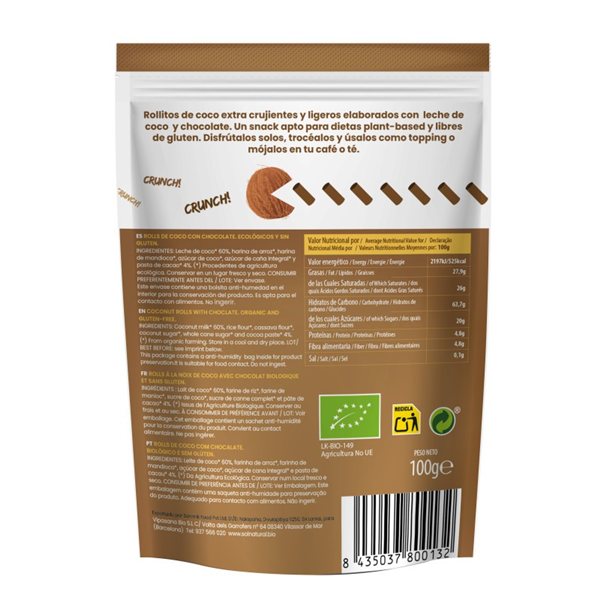 Crispige Bio-Kokos- und Schokoladen-Röllchen 100g Sol Natural-detalle
