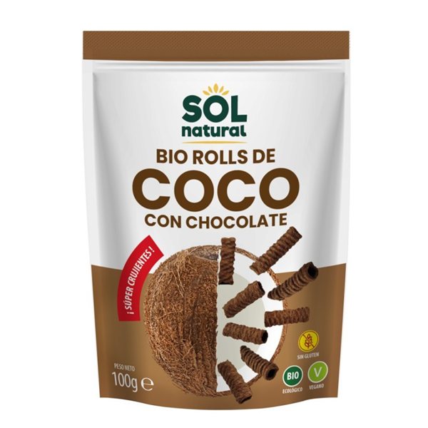 Crispy Coconut and Chocolate Rolls 100g Sol Natural-lateral