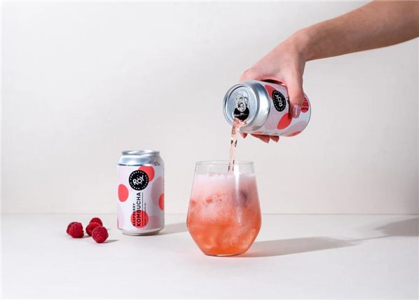 ROY Bio-Himbeer-Kombucha, 330 ml-Dose-lateral