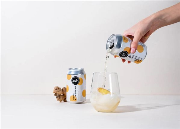 ROY Kombucha ecológica Jengibre lata 330ml-lateral