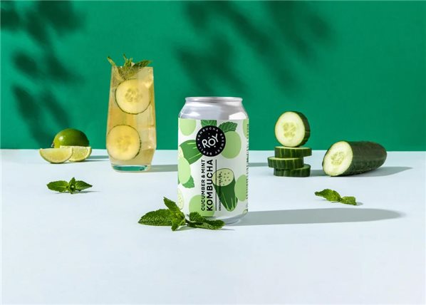 Ökologische ROY Gurken-Minze-Kombucha-Dose 330ml-detalle