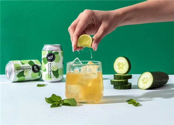 Ökologische ROY Gurken-Minze-Kombucha-Dose 330ml-lateral