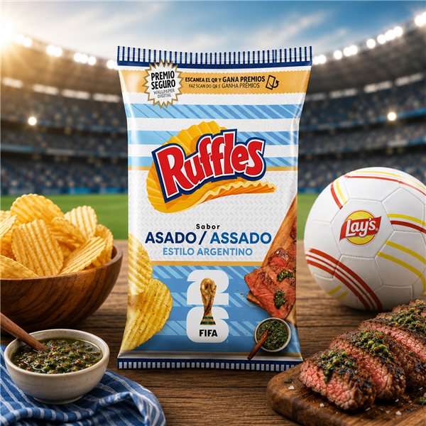 RUFFLES Argentine Style Roast Flavored Wavy Potato Chips for Snacks, Individual Bag of 140 g, Pack of 15-detalle