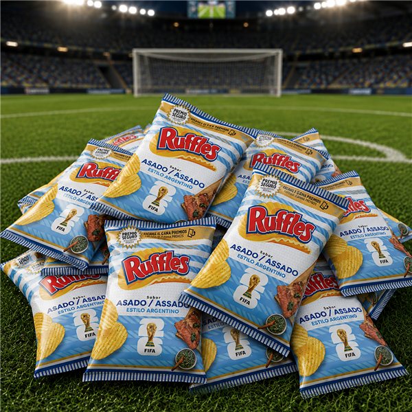RUFFLES Argentine Style Roast Flavored Wavy Potato Chips for Snacks, Individual Bag of 140 g, Pack of 15-lateral