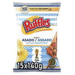 RUFFLES Argentine Style Roast Flavored Wavy Potato Chips for Snacks, Individual Bag of 140 g, Pack of 15