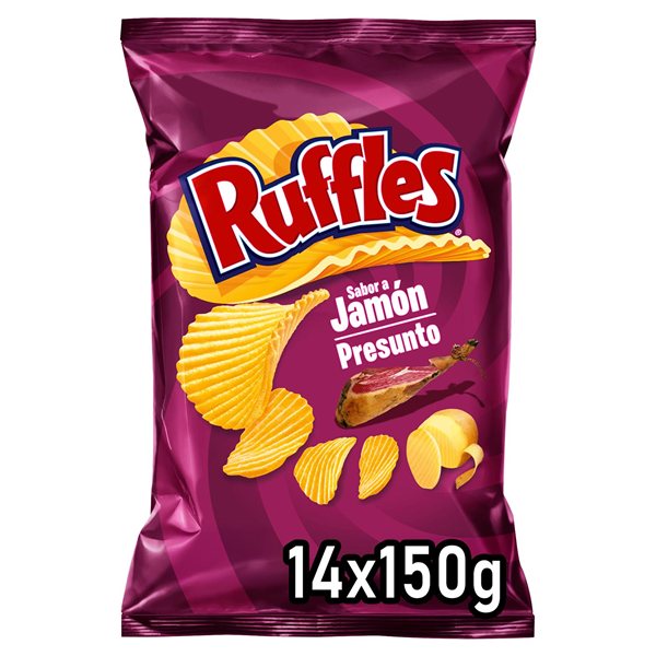 RUFFLES Patatas Fritas Onduladas Sabor Jamón para Aperitivo, Bolsas de 150 g (Con o Sin Regalo)-detalle
