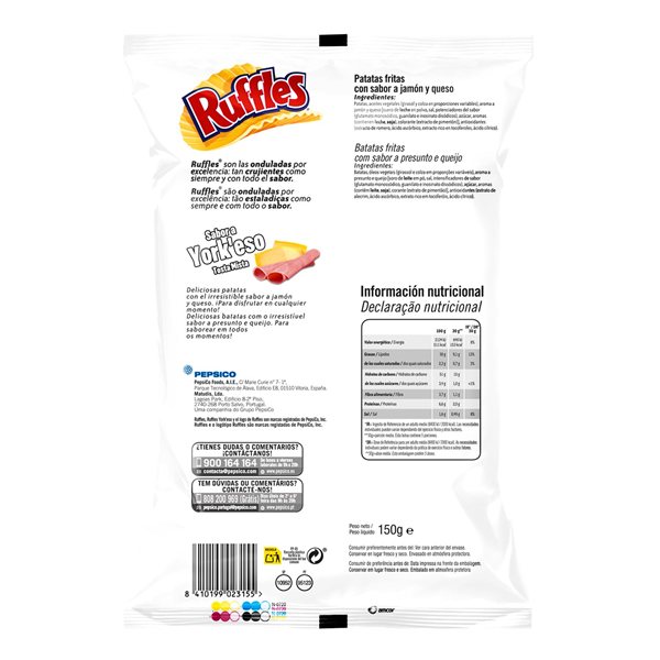 RUFFLES Wellenkartoffeln Geschmack York für Snacks, 150 g Beutel (Mit oder Ohne Geschenk)-lateral