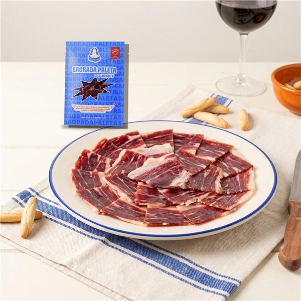 Sacred 100% Ibérico Acorn-Fed Shoulder +30 Months Hand-Sliced | 15 Packs of 80 g + End Pieces-trasera
