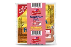 Frankfurter Putenwürstchen von Campofrío, Packung mit 4 Stück.
