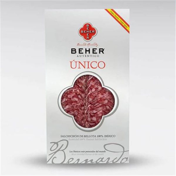 Salchichón 100% Ibérico Bellota Único loncheado, BEHER-lateral