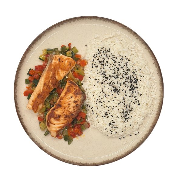 Salmón en papillote con arroz blanco-detalle