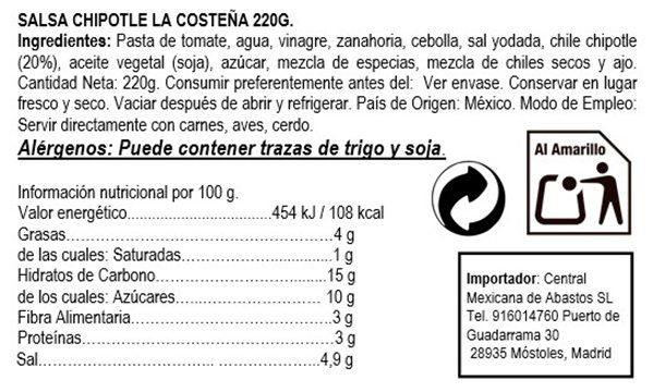 Chipotle sauce 220g "La Costeña" 220g-detalle