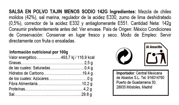 Salsa de chile en polvo Tajín menos sodio-detalle