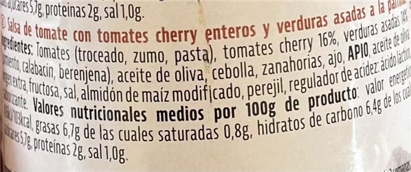 Salsa de tomates CHERRYS con verduras “sacla”-detalle
