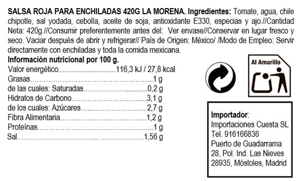 Salsa Enchiladas Rojas 420gr La Morena-detalle
