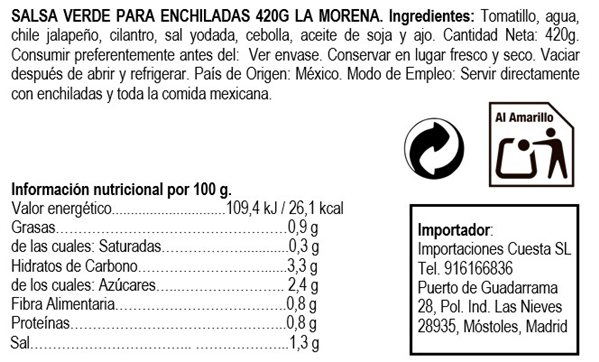 Salsa enchiladas verdes 420gr La Morena-detalle