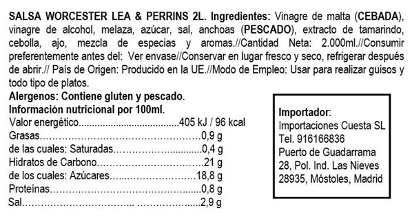 Salsa Lea & Perrins Heinz 2 litos-detalle