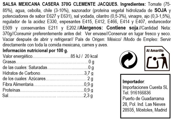 Salsa mexicana casera 370gr Clemente Jacques 370g-detalle