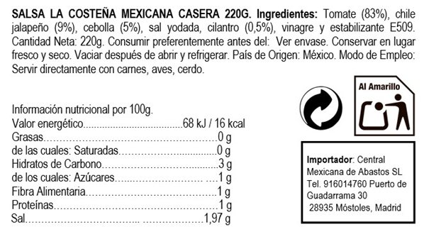 Salsa mexicana casera lata 220g "La Costeña" Caja completa-detalle