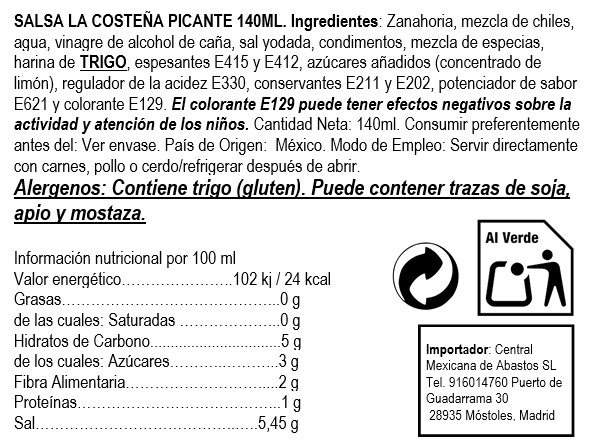 Salsa picante 140 ml ""La Costeña"" 140ml-detalle