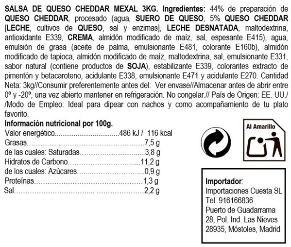Salsa queso cheddar 3kg Mex-Al 3kg-detalle