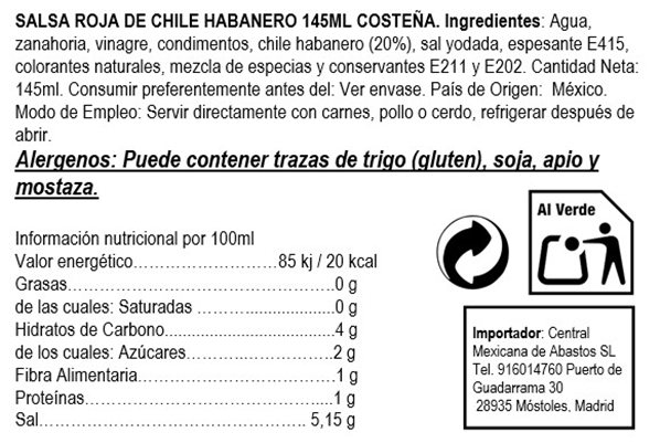 Salsa roja de chile habanero La Costeña 145ml-detalle