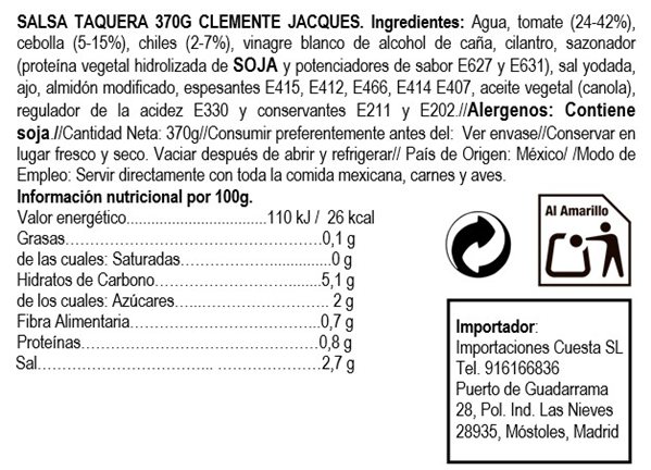 Salsa taquera 370gr Clemente Jacques 370g-detalle