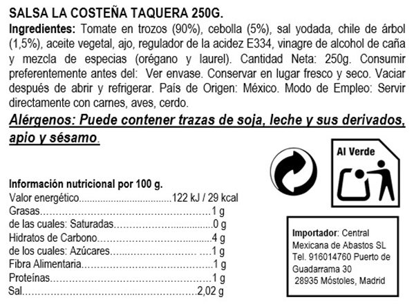 Salsa taquera ""La Costeña"" 250g 250g-detalle