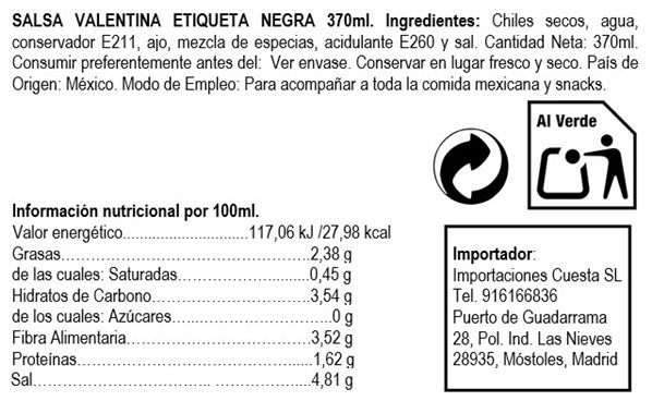 Valentina black label sauce. Very spicy 370ml-detalle