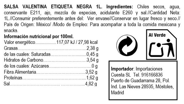 Valentina black label sauce. Very spicy 370ml-lateral