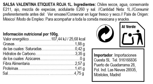 Valentina Sauce (Red Label) 370ml-lateral