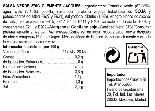 Salsa verde  cristal, Clemente Jacques 370g-detalle