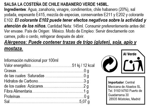 Salsa verde de chile habanero La Costeña 145ml-detalle