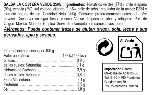 Salsa Verde  ""La Costeña"" 250g 250g-detalle