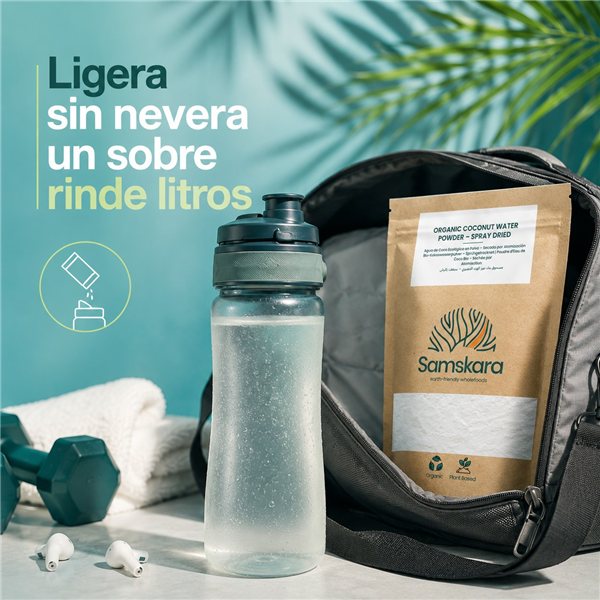 Samskara Poudre d'Eau de Coco Bio | 250g | Séchée par Atomisation, 100% Pure, Poudre d'Eau de Coco Bio du Sri Lanka, d'Origine Végétale et Végane, pour Smoothies, Boissons et Recettes-trasera