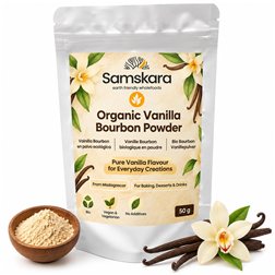Samskara Vainilla Bourbon Ecológica en Polvo | 50g | Extracto de Vainilla de Madagascar | Vanilla Planifolia | Para Repostería, Postres, Café y Bebidas