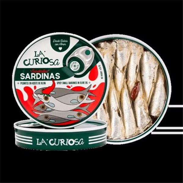 Sardines 10/14 units in spicy olive oil, La Curiosa-lateral