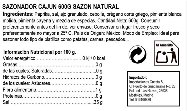 Cajun Seasoning 600g-detalle