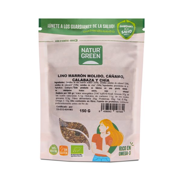 Graines de lin, chanvre, citrouille et chia Bio 150g NaturGreen-izquierda