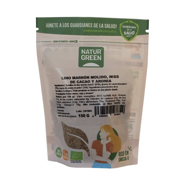 Semillas de lino, nibs de cacao y aronia Bio 150g NaturGreen-lateral