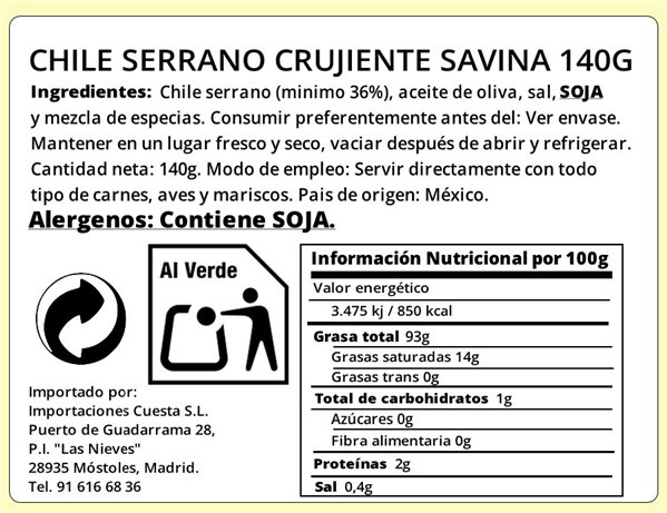 Serrano crujiente de chile mexicano 140gr-detalle