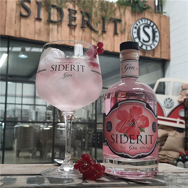 SIDERIT Gin Hibiscus 43% Vol, 700 ml - Handwerklich hergestellter floraler Gin destilliert mit Hibiskusblüte und 12 Botanicals. Dreifachdestillationsprozess in Glas für maximale Reinheit und aromatisches Gleichgewicht.-izquierda