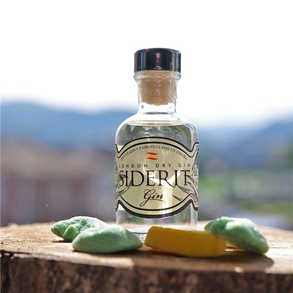 SIDERIT Gin London Dry 43% Vol, 50ml - Craft gin distilled in Cantabria with 12 botanicals, including rock tea. Distillation in glass for maximum purity and aromatic balance.-detalle