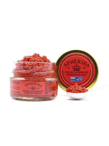 SPHERIKA, red smoked herring spheres 50g-detalle