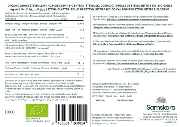BIO Stevia Leaves Ground | Sweeten Infusions with a Touch of Licorice | Whole Raw Leaf Ground | Samskara-detalle