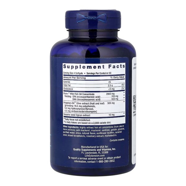 Super Omega-3 EPA/DHA Fish Oil Sesame Lignans & Olive Extract 240 Softgels-detalle