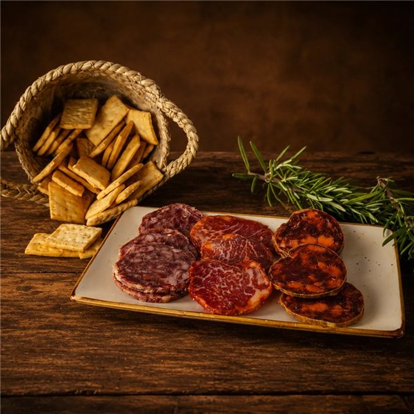 Surtido de embutidos ibéricos (lomo, salchichón y chorizo)-detalle