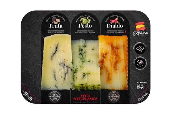 Tabla precortada Nº5 con cuñas de 100g Trufa Negra, 100g de Pesto y 100g de Diablo-detalle