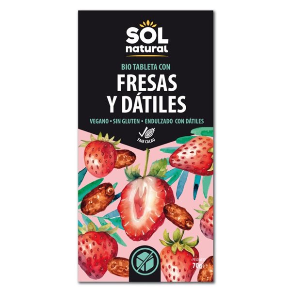 Tableta Chocolate con fresas y datiles Bio 70 g Sol Natural-detalle